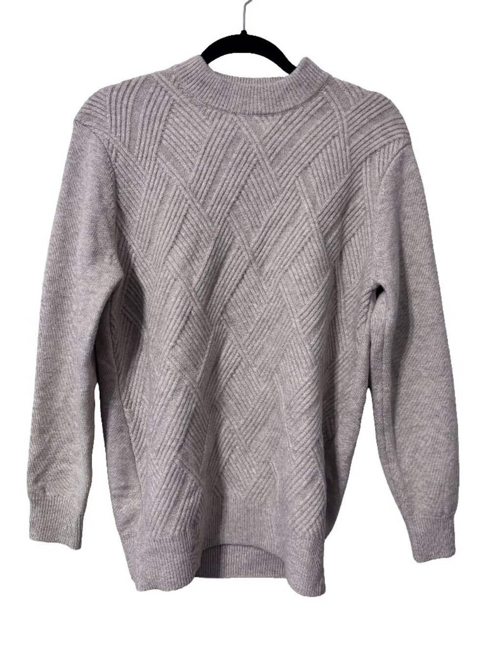 Baowangduosi 100% Wool Knit Mock Neck Sweater Gray Beige Oatmeal Men's Small